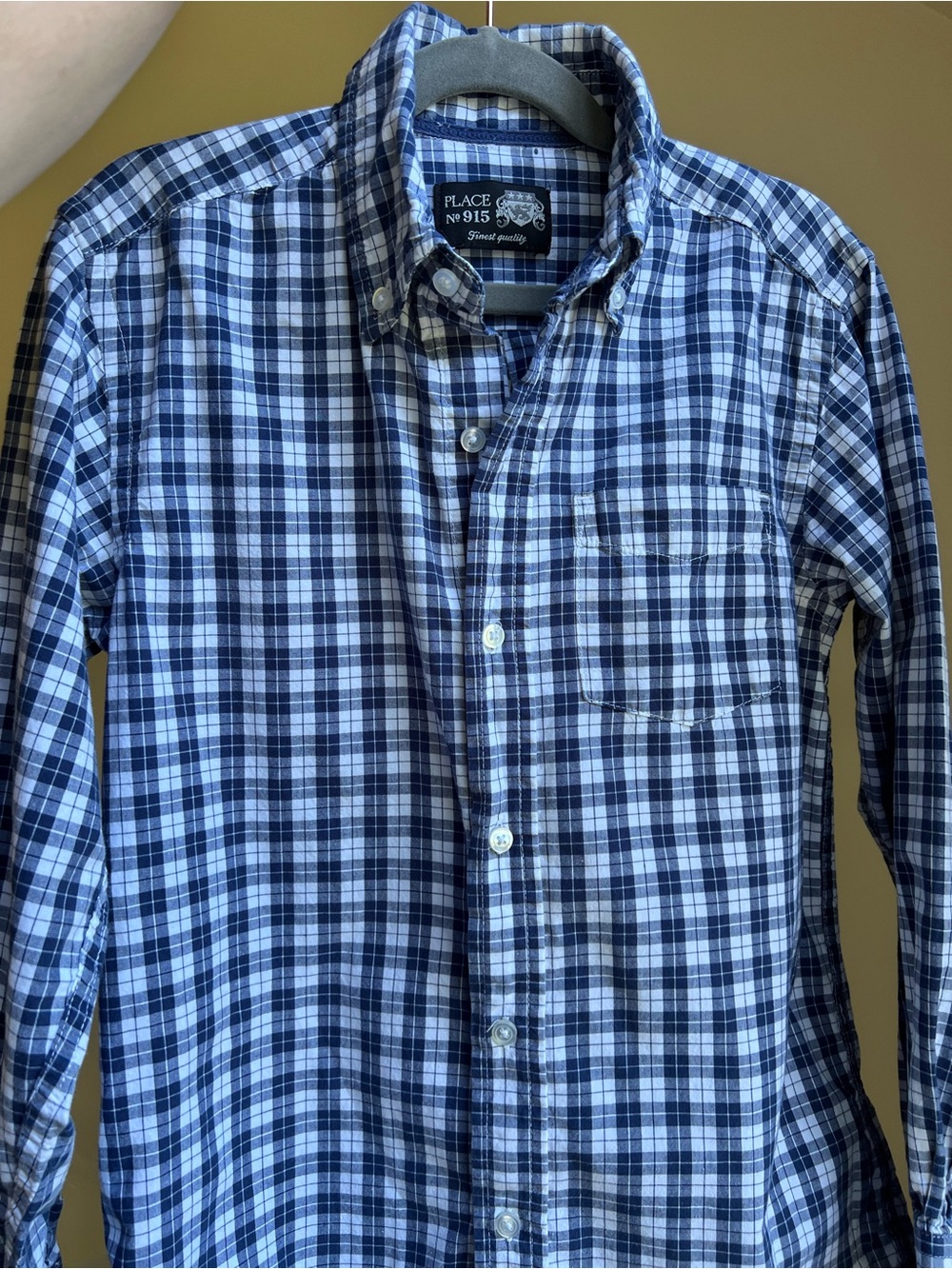 Place Size 8 youth Navy and White Plaid Button-Down Shirt 100% Cotton